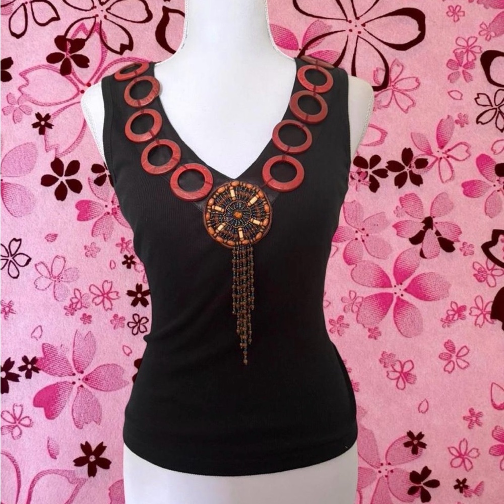 UNIQUE BOHO BEADED SLEEVELESS TOP